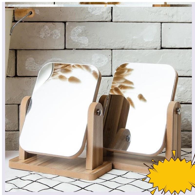 Gương Trang Điểm Tràn Viền Khung Gỗ, Gương Gỗ Để Bàn Phong Cách Hàn Quốc