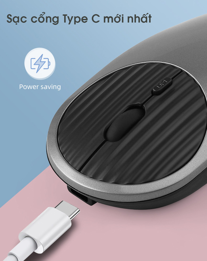 Chuột không dây Wireless 2.4G và Bluetooth sạc chân Type C dùng cho điện thoại, máy tính bảng, laptop