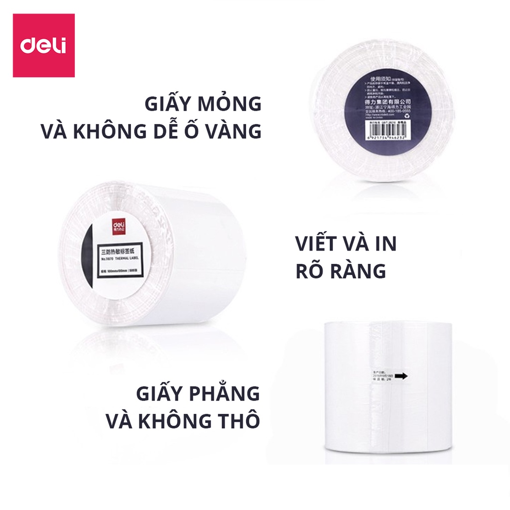 Giấy Decal Nhiệt In Nhãn, Minicode, Đơn Hàng TMĐT Deli - Cuộn 325 Tờ 10x15cm - Dùng Cho Bill, Mã Vạch, Hóa Đơn, Livestream, Kinh Doanh Online - Không Phai Mực - Hàng Chính Hãng - 12308