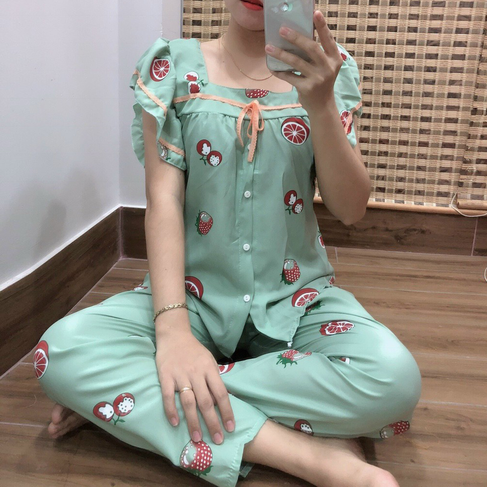 Đồ Bộ Quần Dài Vải Kate Tay Cánh Tiên