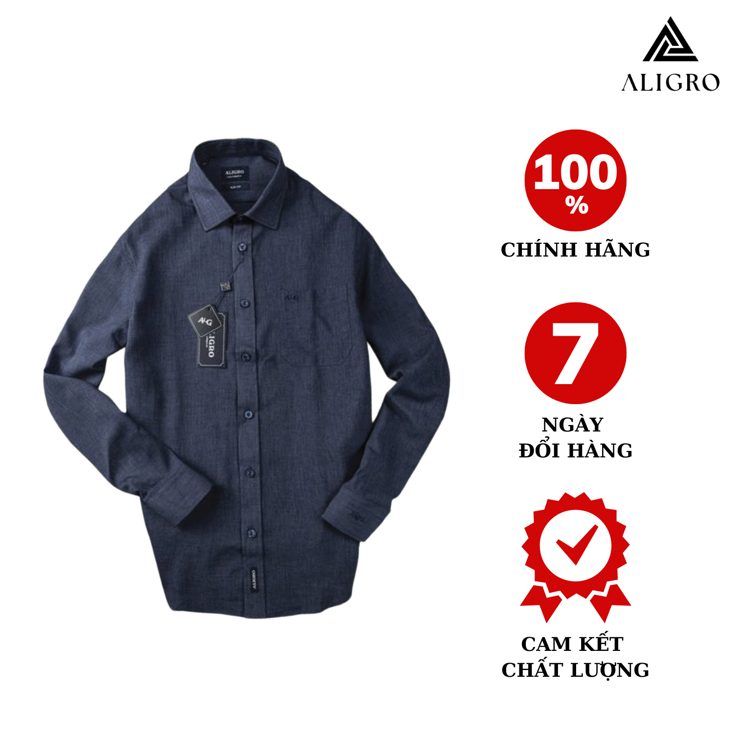 Áo sơ mi nam công sở dài tay Aligro màu navy ALGS158