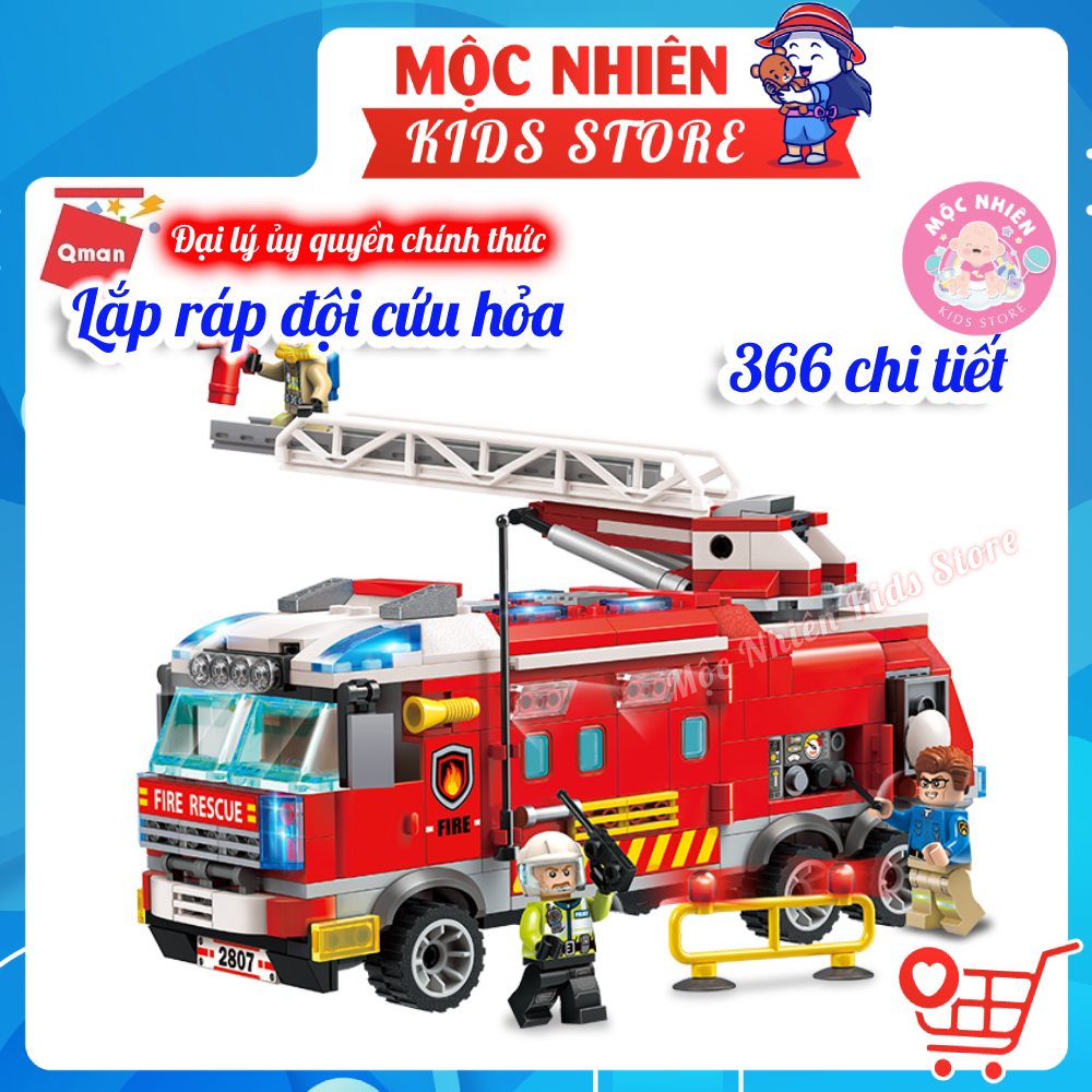 Đồ chơi lắp ráp xếp hình cứu hỏa Qman 2807 – Ô TÔ CỨU HỎA (366 mảnh ghép) dành cho bé trai trên 6 tuổi