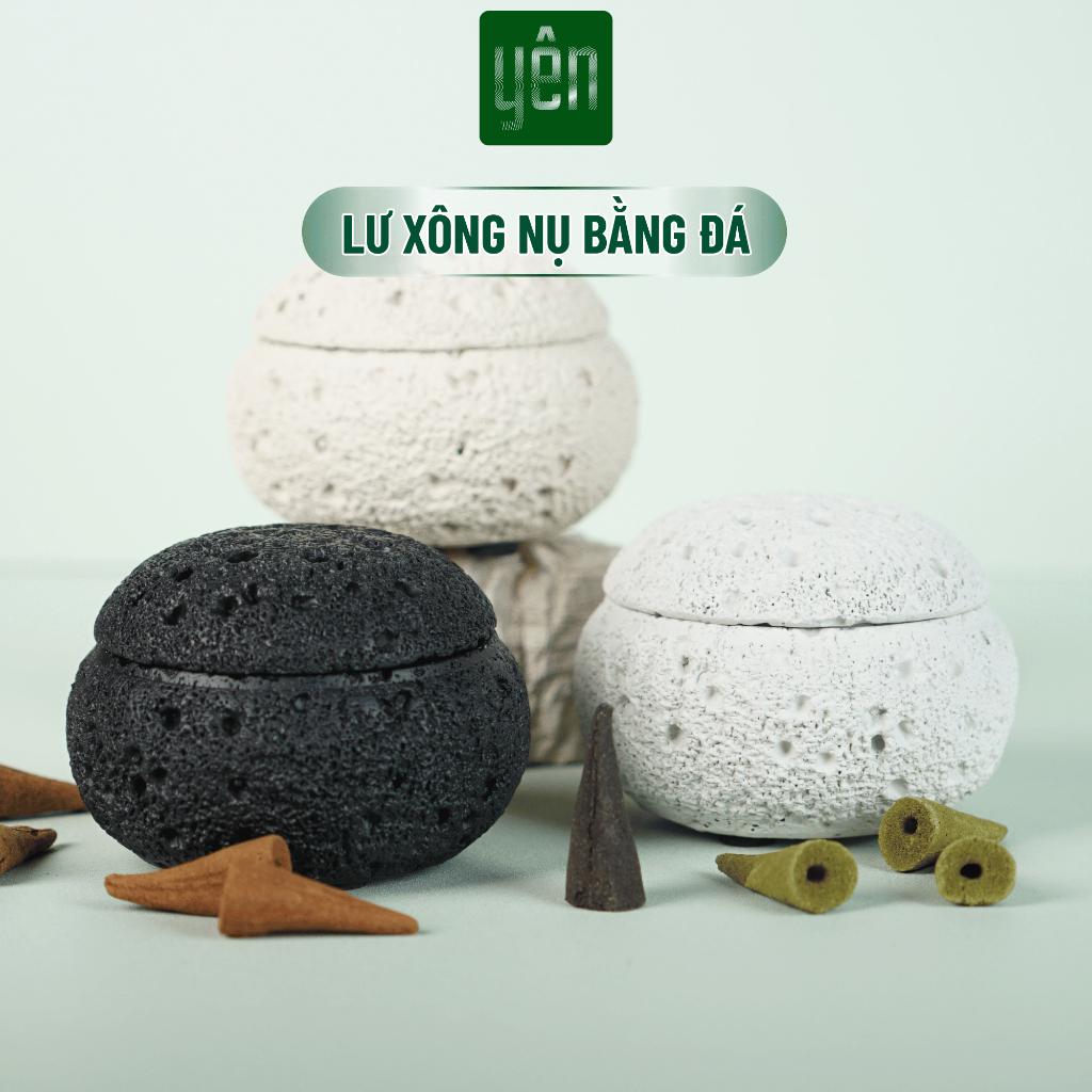 Lư Xông Nụ Yên Thảo Mộc Bằng Đá Đen Trắng Xám Tối Giản Trang Trí Nhà Xông Thơm Thiền Thư Giãn