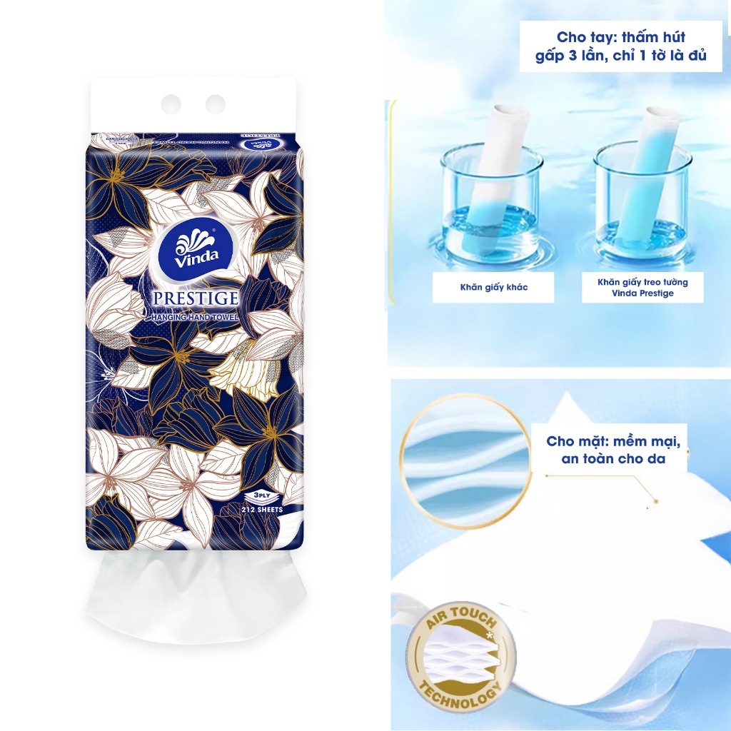 [MUA 8 GÓI KHĂN TREO TƯỜNG TẶNG 1 GÓI TREO TƯỜNG + 2 GÓI KHĂN RÚT SIZE S ] Khăn giấy treo tường cao cấp Vinda Prestige 4