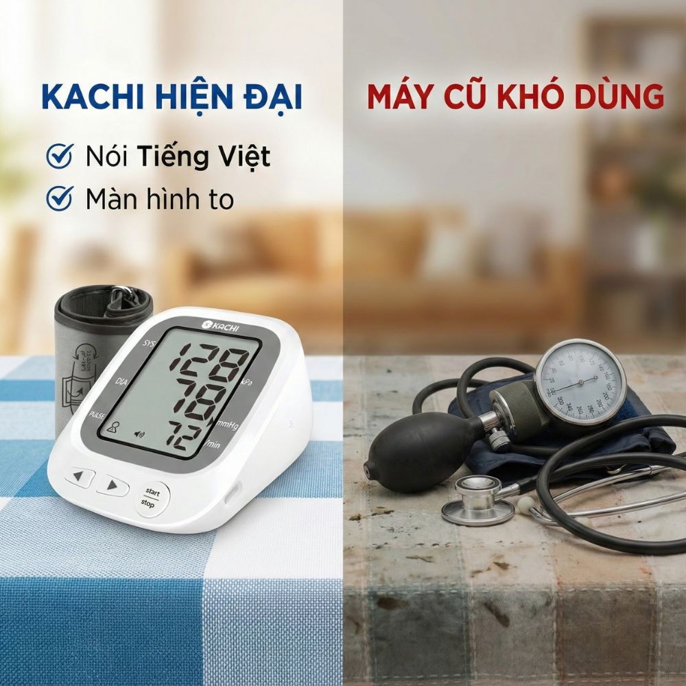 Máy đo huyết áp bắp tay Kachi JN-163B có trợ lý đọc kết quả tiếng Việt hỗ trợ người cao tuổi mắt kém - Hàng chính hãng