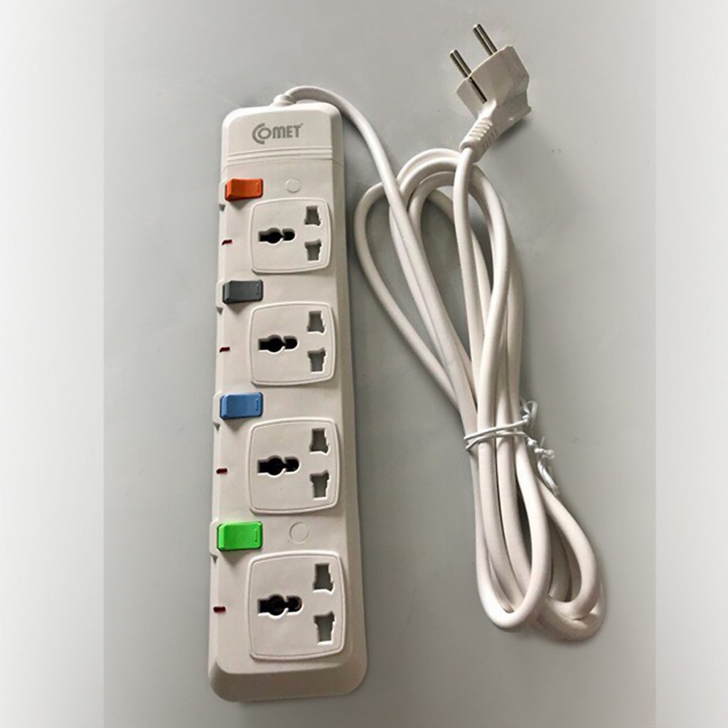 Ổ Cắm Điện Nối Dài Comet CESG2405 Có 4 Ổ 3 chấu Dây Dài 5m Có Công Tăng Riêng Biệt - Hàng Chính Hãng