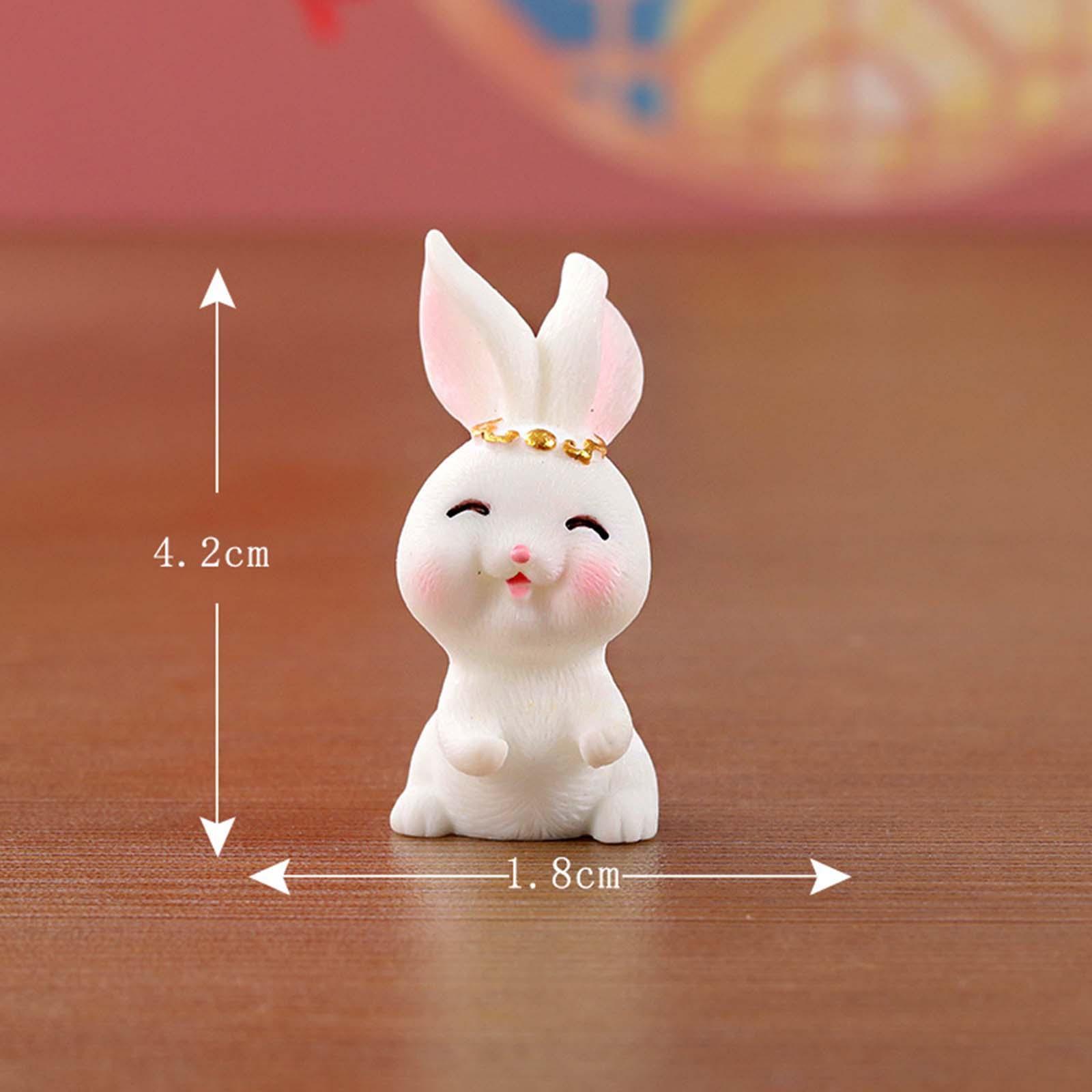 8x Cute Miniature Bunny Figurines Art Sculpture Resin Crafts Animal Figures Collection for Cabinet Living Room Home Decoration Ornament