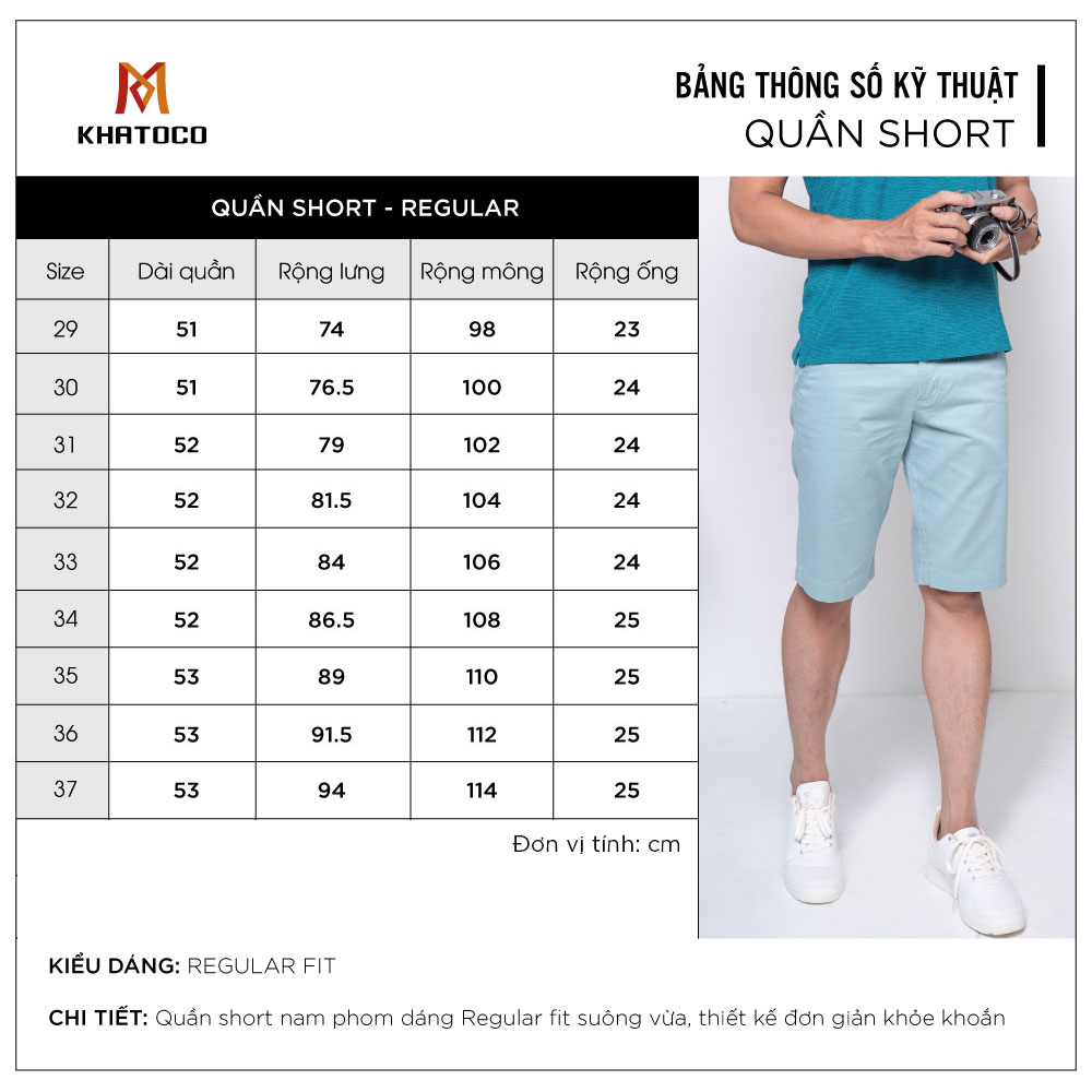 Quần short khaki nam Khatoco Q3M398R0-ININ430-2510-N