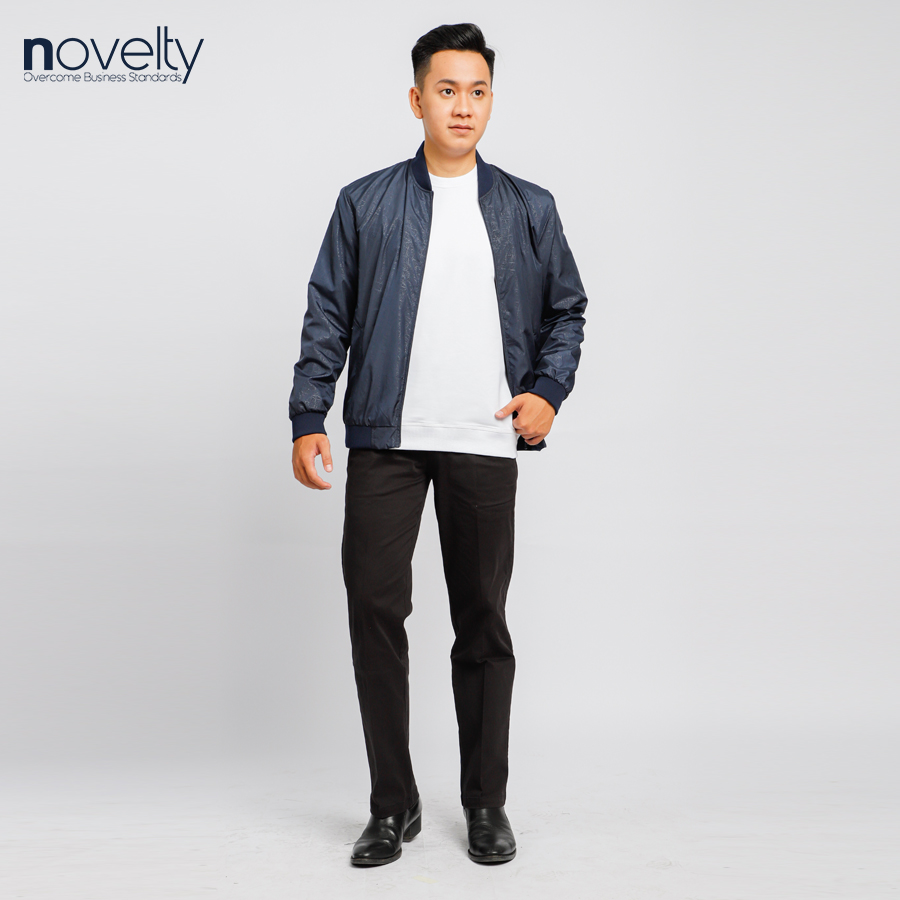 Áo jacket nam không nón họa tiết in chìm kháng nước Novelty xanh đen 2203372