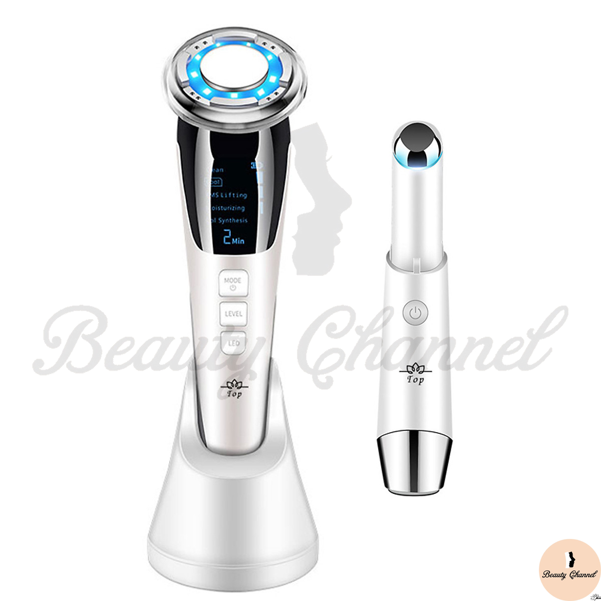 Hình ảnh Máy Massage Mặt Làm Đẹp Da 5 in 1 Photon Nóng Và Lạnh EMS Giúp Nâng Cơ Mặt, Rửa Sạch Sâu, Tăng Cường Hấp Thụ Và Khóa Giữ Tinh Chất Dưỡng Da Kèm Máy Massage Mắt Loại Quầng Thâm 