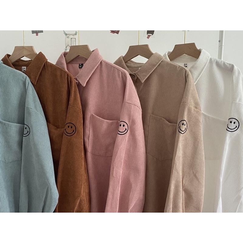Áo sơ mi tăm thêu mặt cười - sơ mi oversize