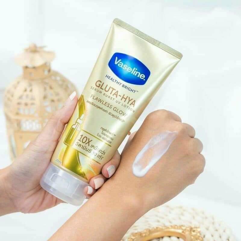 Sữa dưỡng thể Vaseline Healthy Bright Gluta HYA Serum Burst Lotion 10X Thái Lan 330ml-dạng tuýp vàng dùng ban ngày