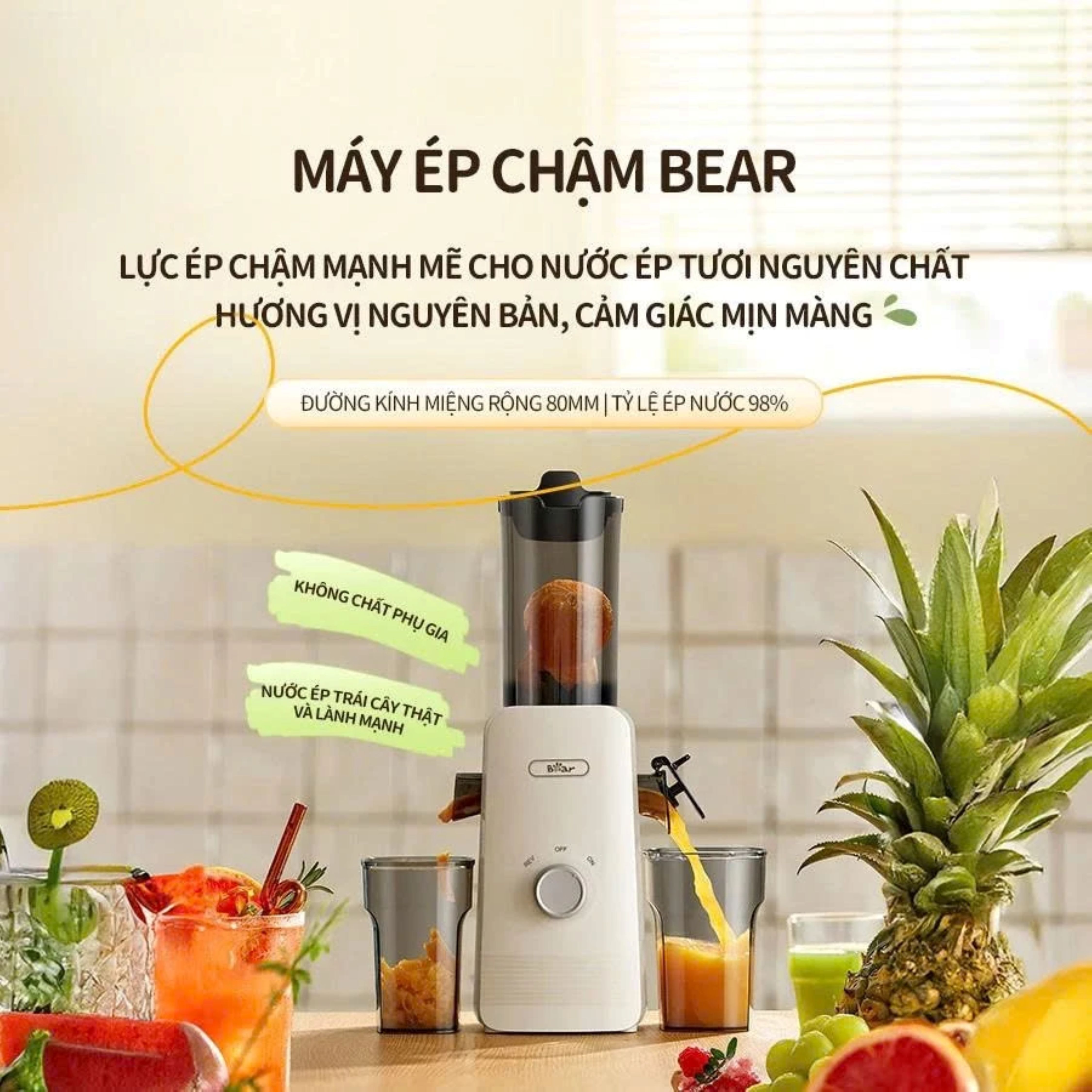 Máy ép chậm Bear YZJ-F01D6 (SJ-4H01U) Dung Tích 0,8L - Hàng Chính Hãng