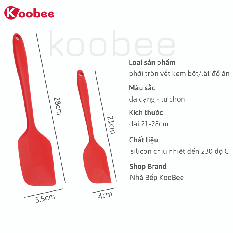 Phới trộn bột spatula silicon chịu nhiệt, đúc liền dùng để đánh bột, vét kem, đảo lật thức ăn KooBee