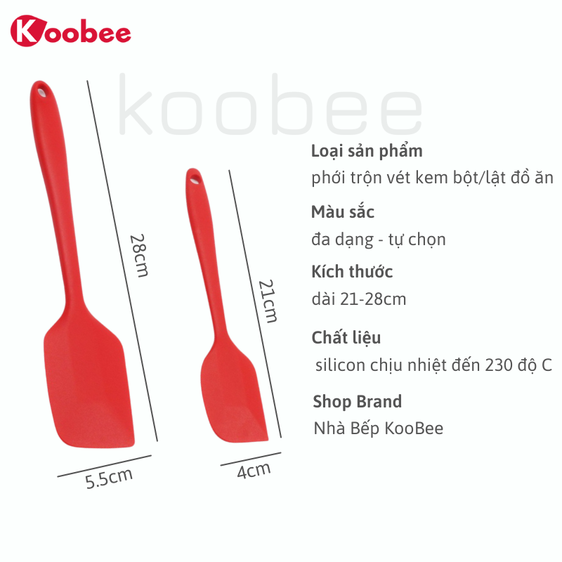 Phới trộn bột spatula silicon chịu nhiệt, đúc liền dùng để đánh bột, vét kem, đảo lật thức ăn KooBee (PKB03)