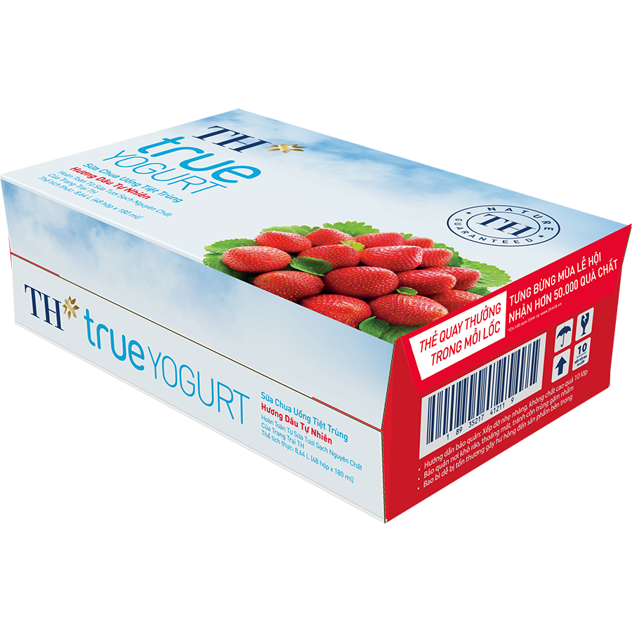 Thùng Sữa Chua Uống Tiệt Trùng Hương Dâu Tự Nhiên TH True Yogurt (180ml x 48 Hộp)