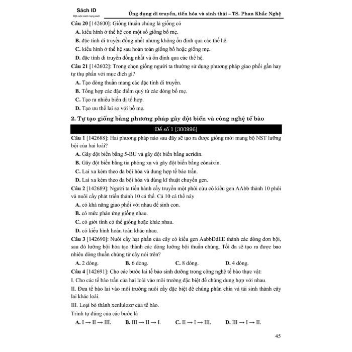 Sách ID luyện thi THPT quốc gia môn Sinh Tự học Ứng dụng Di truyền học Tiến hóa và Sinh thái thầy Phan Khắc Nghệ Tập 3