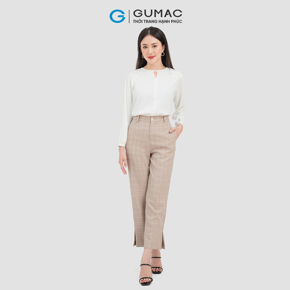 Quần tây nữ GUMAC QC07051 caro ống suông công sở