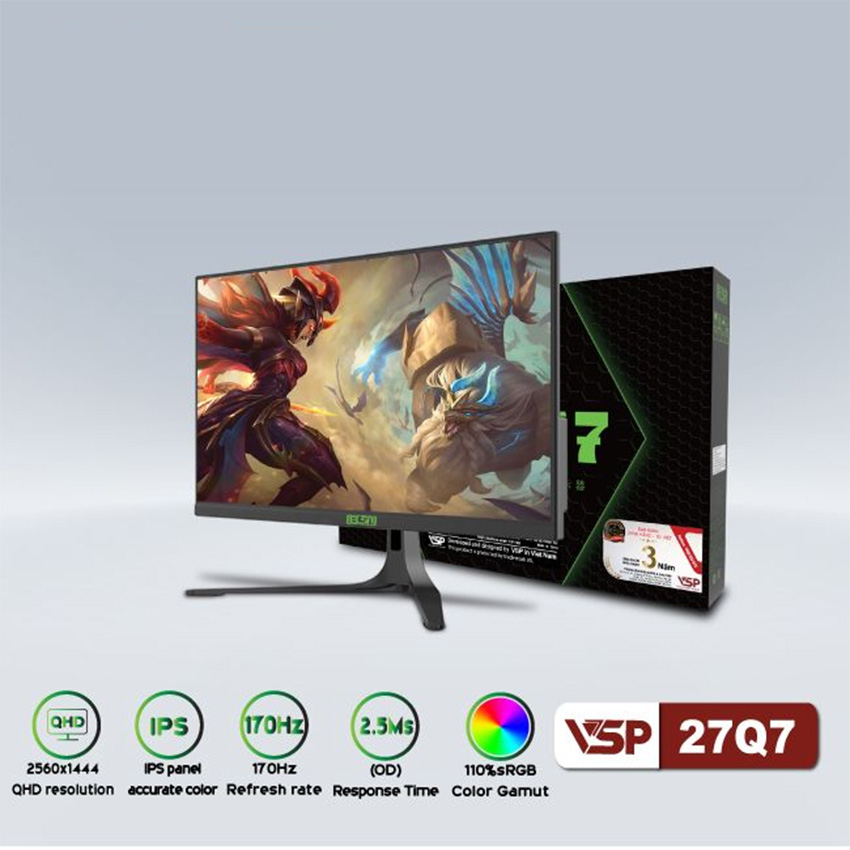 MÀN HÌNH GAMING VSP ELSA 27Q7 (27 INCH/QHD/IPS/170HZ/2.5MS) - Hàng Chính Hãng