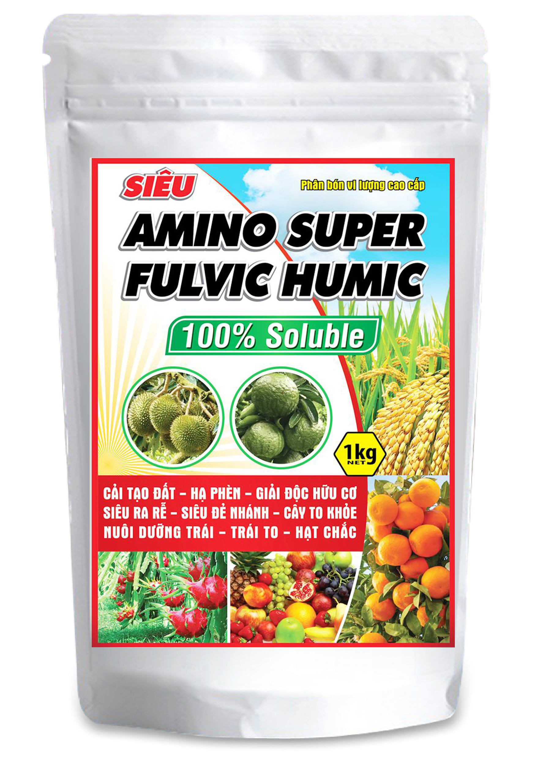 Combo 10 gói Phân Bón Humic Amino  85 vi lượng (1kg/gói) - sản phẩm của Công Ty Phân Bón Con Cò Vàng