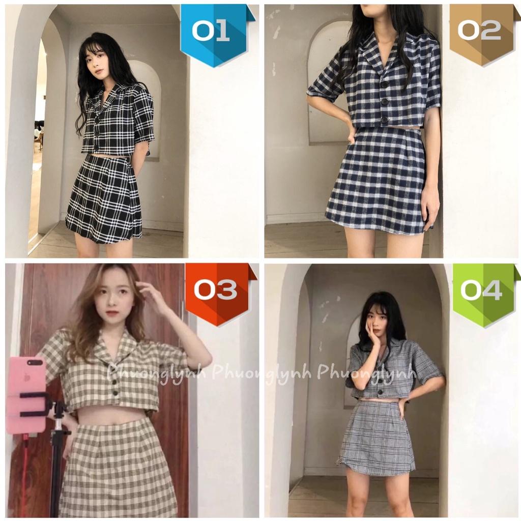 Set Vest Croptop Kẻ Sọc Caro + Chân váy Siêu Xinh MS14/GN100