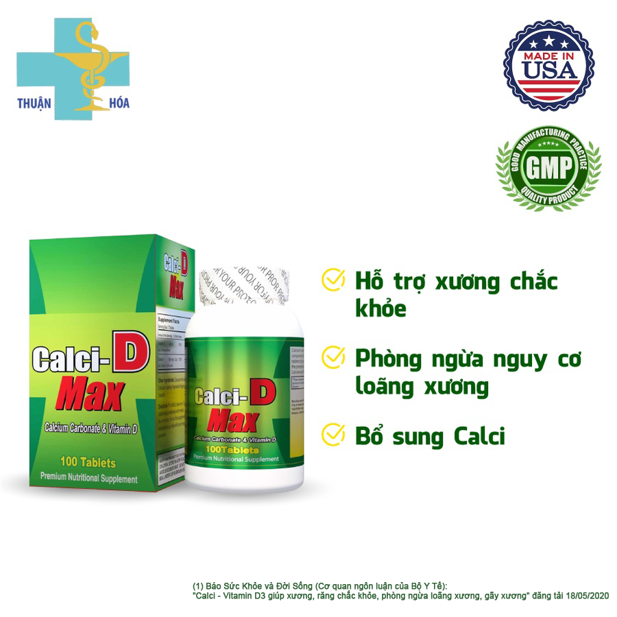 MADE IN USA] Calci-DMax  chai 100 viên nén - Bổ sung Calci, vitamin D cho cơ thể giúp xương, răng chắc khỏe, phòng ngừa loãng xương