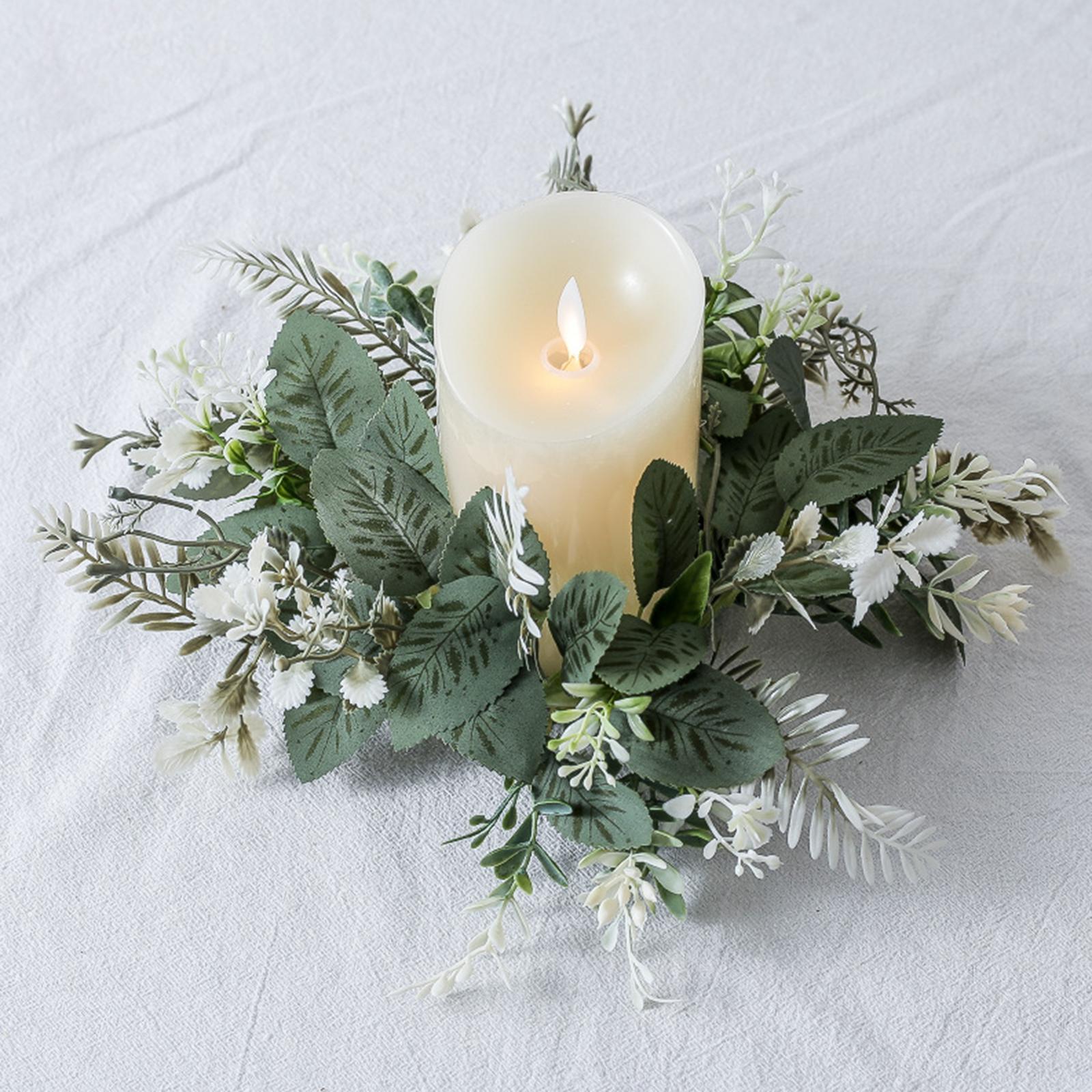 Greenery Candle Wreath Pillar Candle Rings Wreath Pillar Candle Holder Candle Garland for Bar Dining Table Party Living Room Decoration