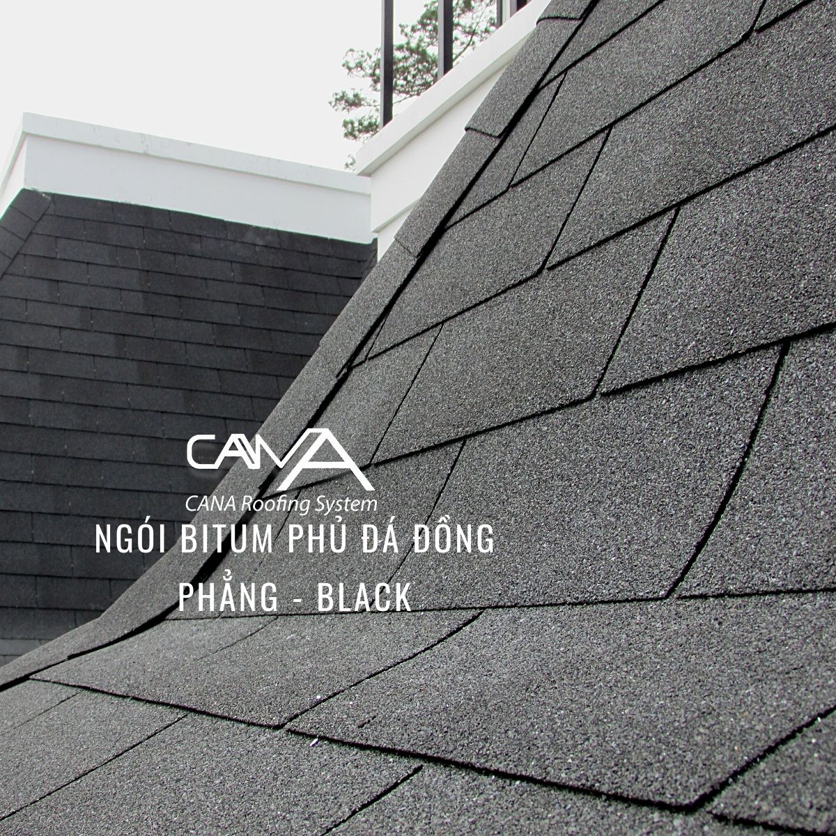 Tấm lợp bitum phủ đá cana đồng phẳng black - tấm nhựa đường phủ đá màu đen viên gạch từ Hàn Quốc chống thấm và trang trí biệt thự, nhà gỗ, bungalow, đóng gói 22 tấm /gói/phủ 3.2m2 mái