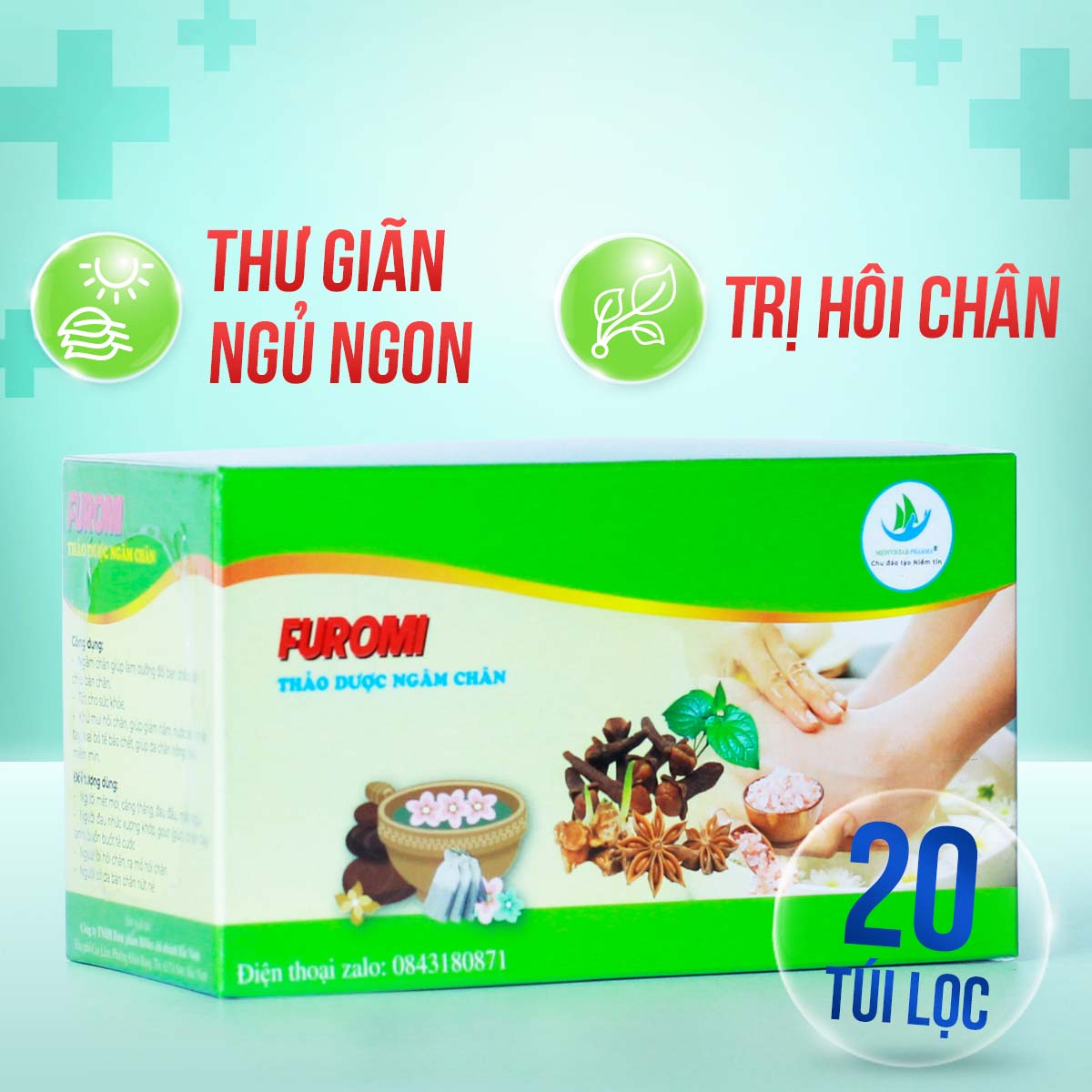 Thảo Dược Ngâm Chân FUROMI Giúp Giảm Đau Xương Khớp, Khử Mùi Hôi, Thư Giãn Tốt Cho Sức Khỏe Hộp 20 Túi Lọc