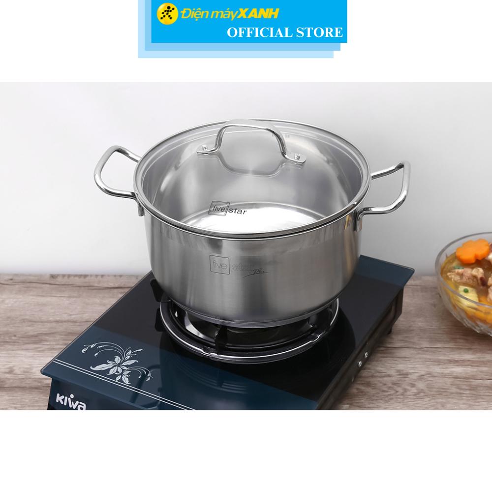 Nồi inox 5 đáy nắp kính 24 cm Fivestar N24-5DG 304 - Hàng Chính Hãng