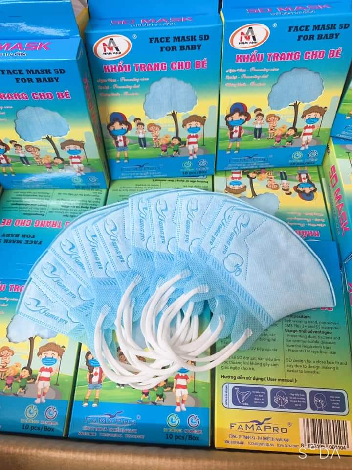 Combo 2 hộp khẩu trang trẻ em 5D Mask Kids (hộp 10 cái) 1 hộp Màu trắng 1 hộp màu xanh