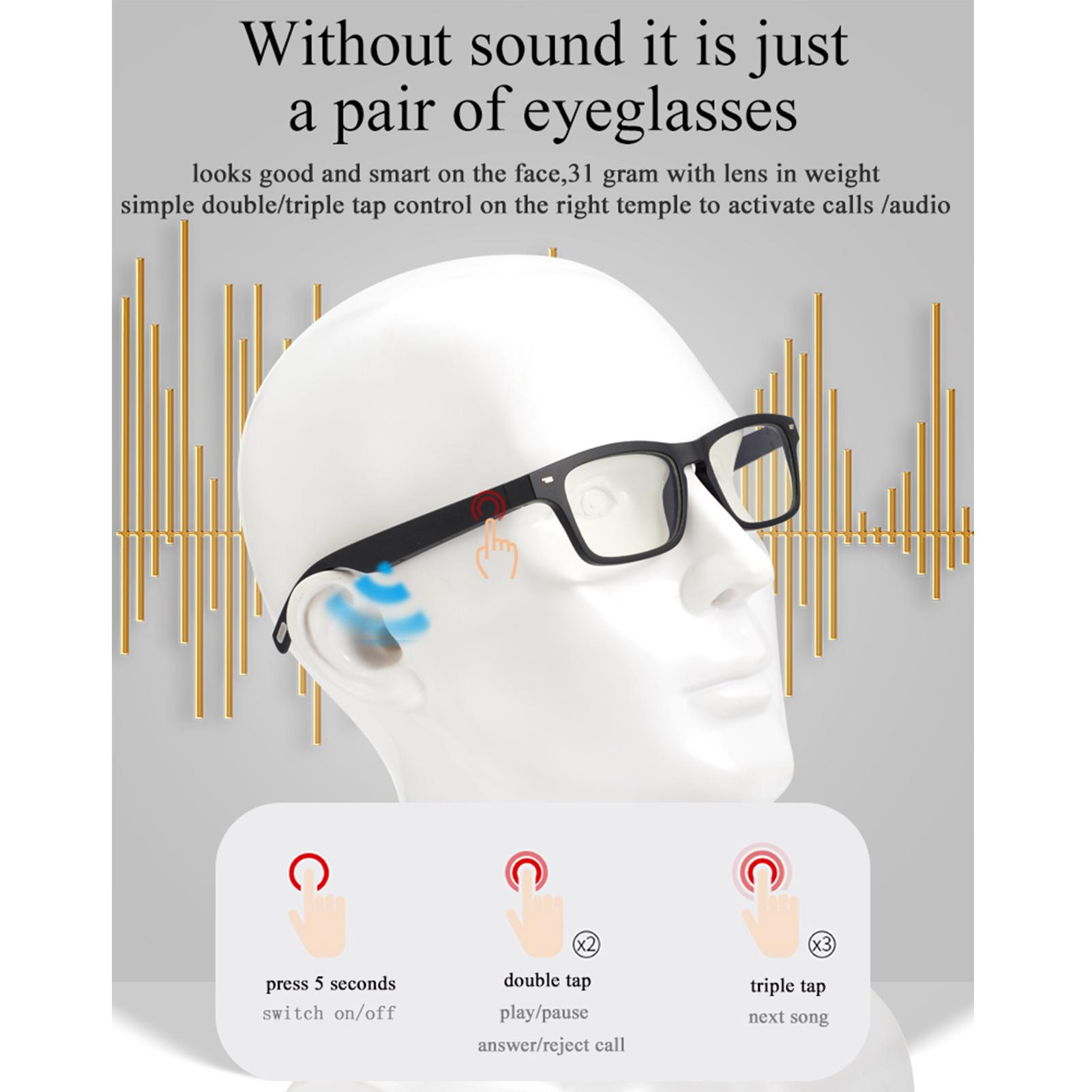 Smart Audio Glasses Wirelessly BT Music Glasses Music & Hands-Free Calling Polarized Eyeglasses Frame with Microphone for Men Women