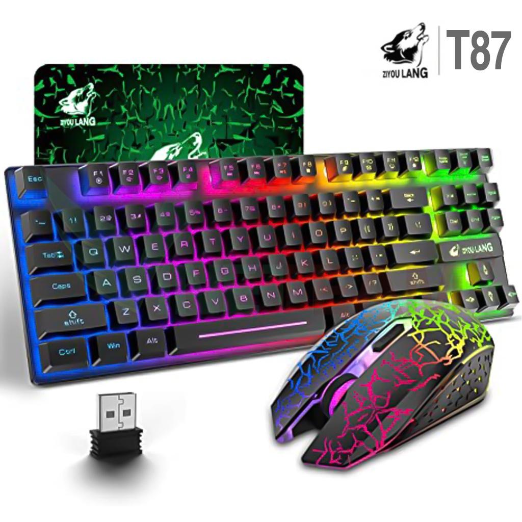 Bộ Bàn Phím Và Chuột Không Dây Gaming Có Đèn Led Pin Sạc ZIYOULANG T87 Tặng Kèm Lót Chuột -DC4749