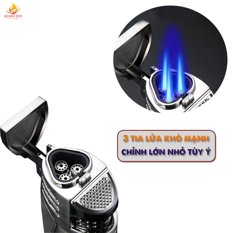 Bật lửa khò honest 3 tia hợp kim chắc chắn sang trọng hiển thị gas theo dõi dễ dàng