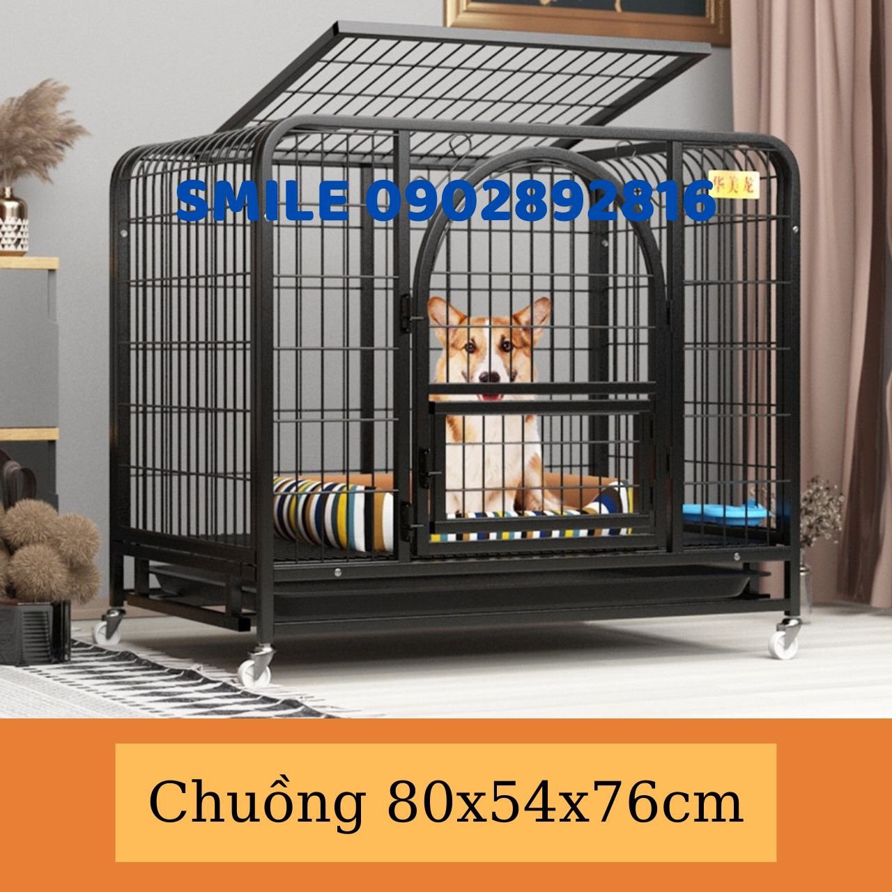 [CHUỒNG LỚN BIGSIZE] Chuồng Chó Nan Ống Cao Cấp Sơn Tĩnh Điện Size 80cm (80x54x76cm) Dành Cho Thú Cưng (TẶNG KÈM KHAY)