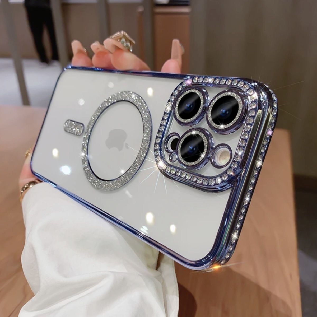 Ốp lưng cho iphone 15 pro max / 14 promax đính đá kim tuyến có lens bảo vệ camera - hàng nhập khẩu chính hãng