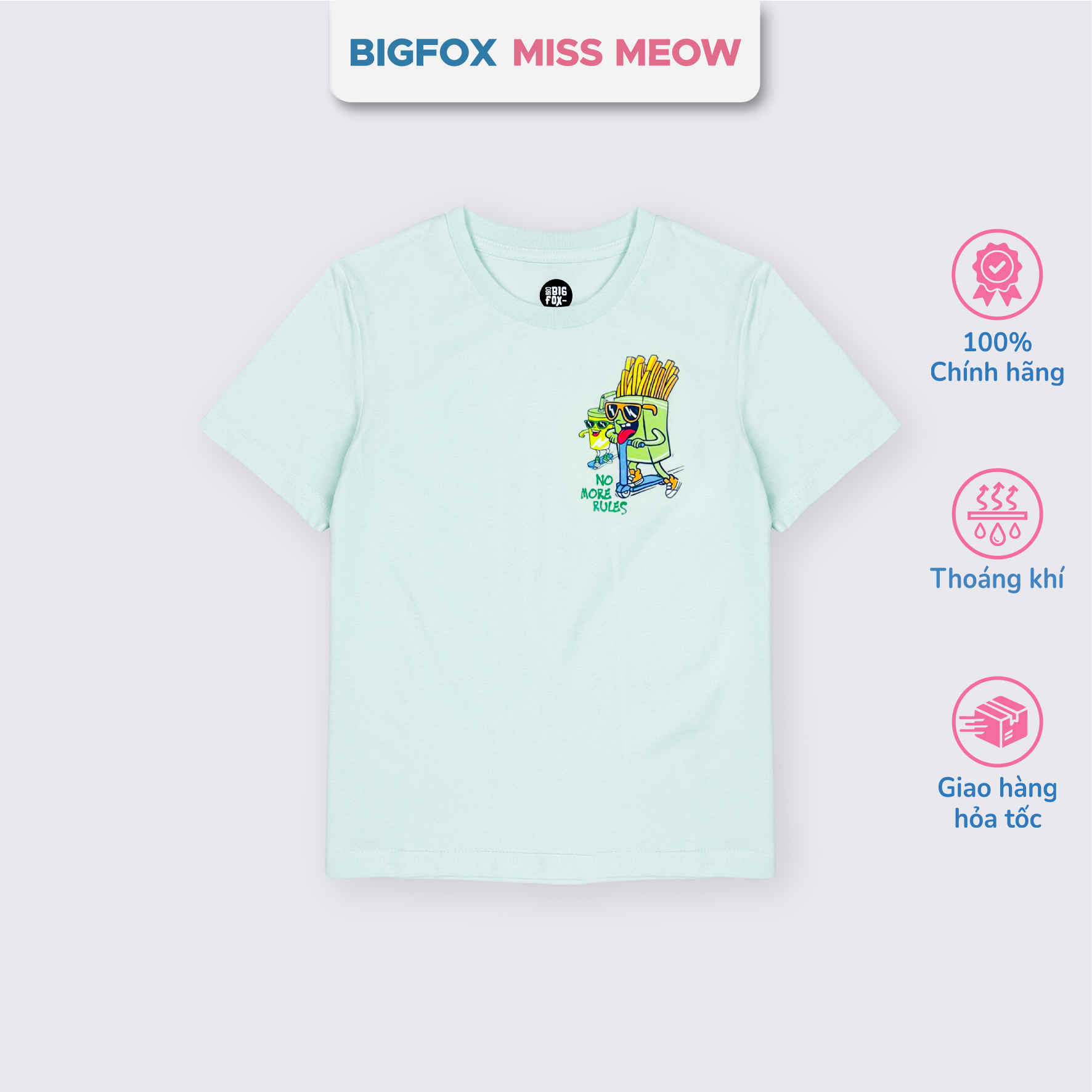 Áo bé trai Bigfox Miss Meow mùa hè chất cotton size đại cộc tay in đẹp cỡ 3,7,9,11 tuổi 30kg 40kg