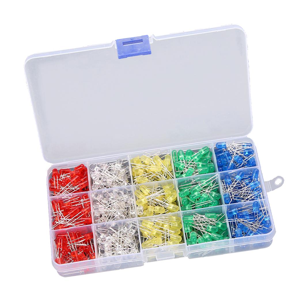 500pcs Assorted 5mm DẪN Ánh Sáng Trắng/Vàng/Đỏ/Xanh Dương/Xanh Lá Điốt DIY Bộ Dụng Cụ