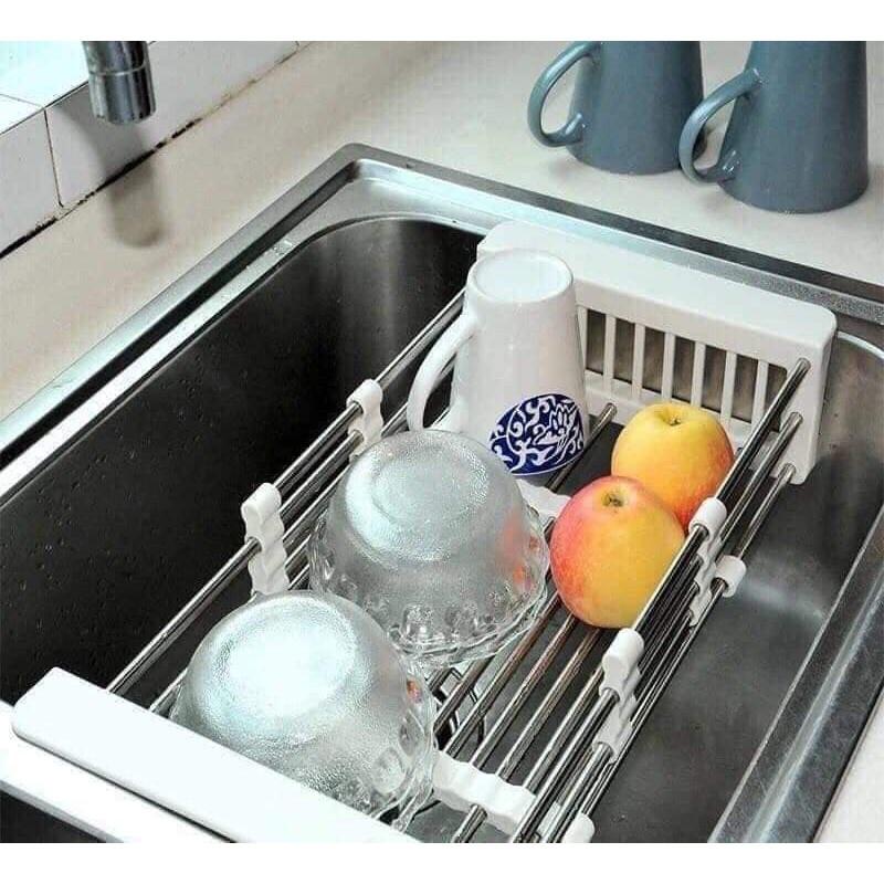 Khay inox gác bồn rửa chén co giãn tiện dụng