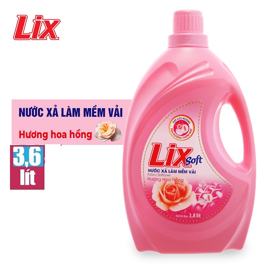 Nước Xả Vải LIX Hương Hoa Hồng 3.6L - Lưu hương trên từng sợi vải - LSH36