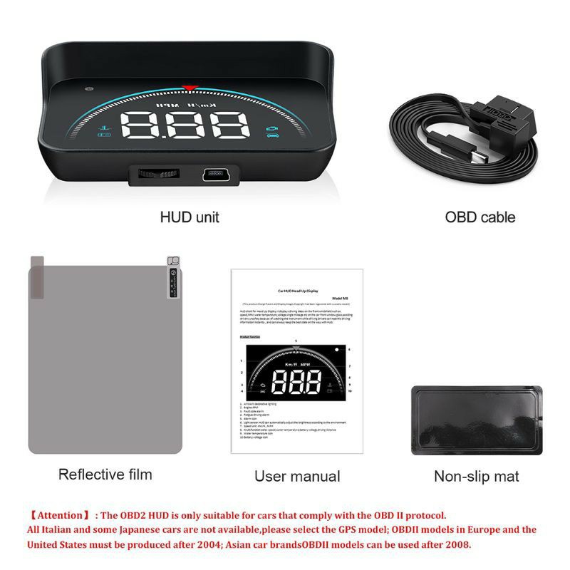 Thiết bị hiển thị tốc độ trên kính lái HUD dành cho ô tô xe hơi sử dụng cổng OBD2 tiện lợi và hiện đại