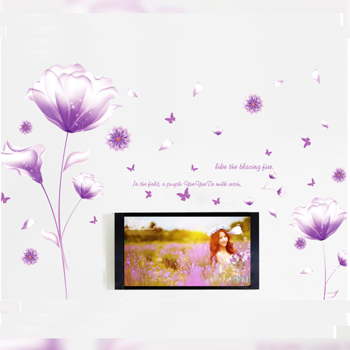 Decal dán tường trang trí phòng khách, tiệm cafe- Pha lê tím- mã sp DXL8050