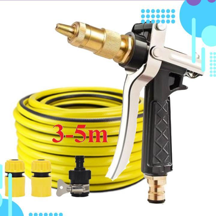 Bộ dây vòi xịt nước rửa xe, tưới cây . tăng áp 3 lần, loại 3m, 5m 206236Cđầu đồng, cút, nối đen, d.vàng