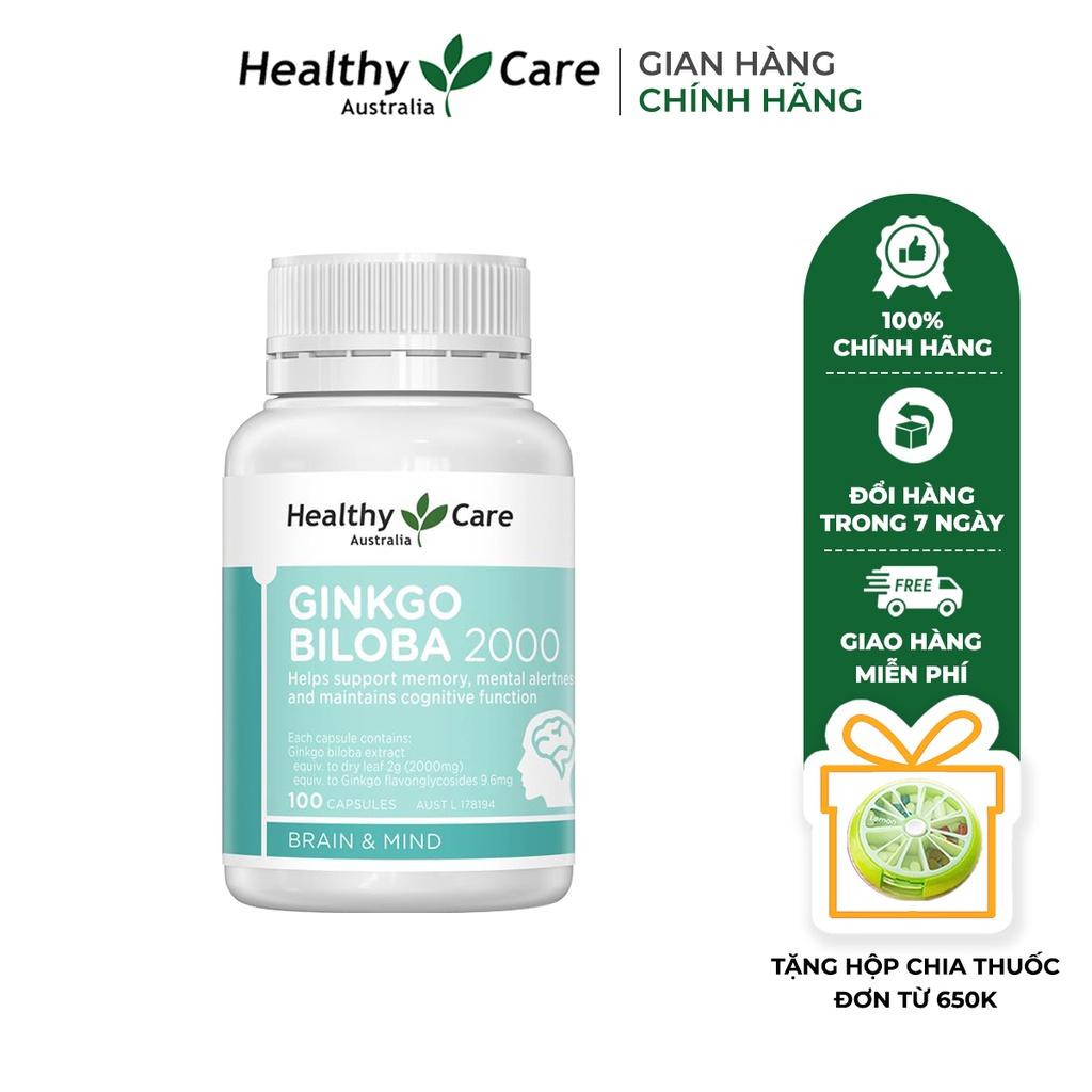 Bổ não Úc Healthy Care Ginkgo Biloba 2000, Giúp tăng tuần hoàn máu não, Cải thiện chức năng nhận thức, Trí nhớ, Giúp an thần và Giảm Stress - OZ Slim Store