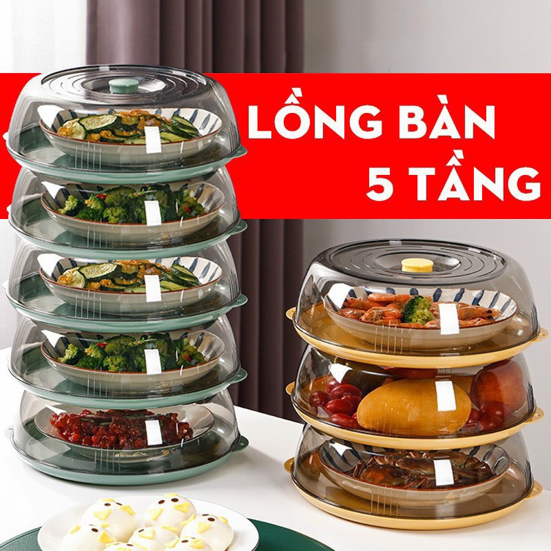 Lồng Bàn Bảo Quản Thực Phẩm 5 ngăn có nắp - Lồng Bàn Chống Bụi Vi Khuẩn Có Thể Tháo Lắp Các Tầng