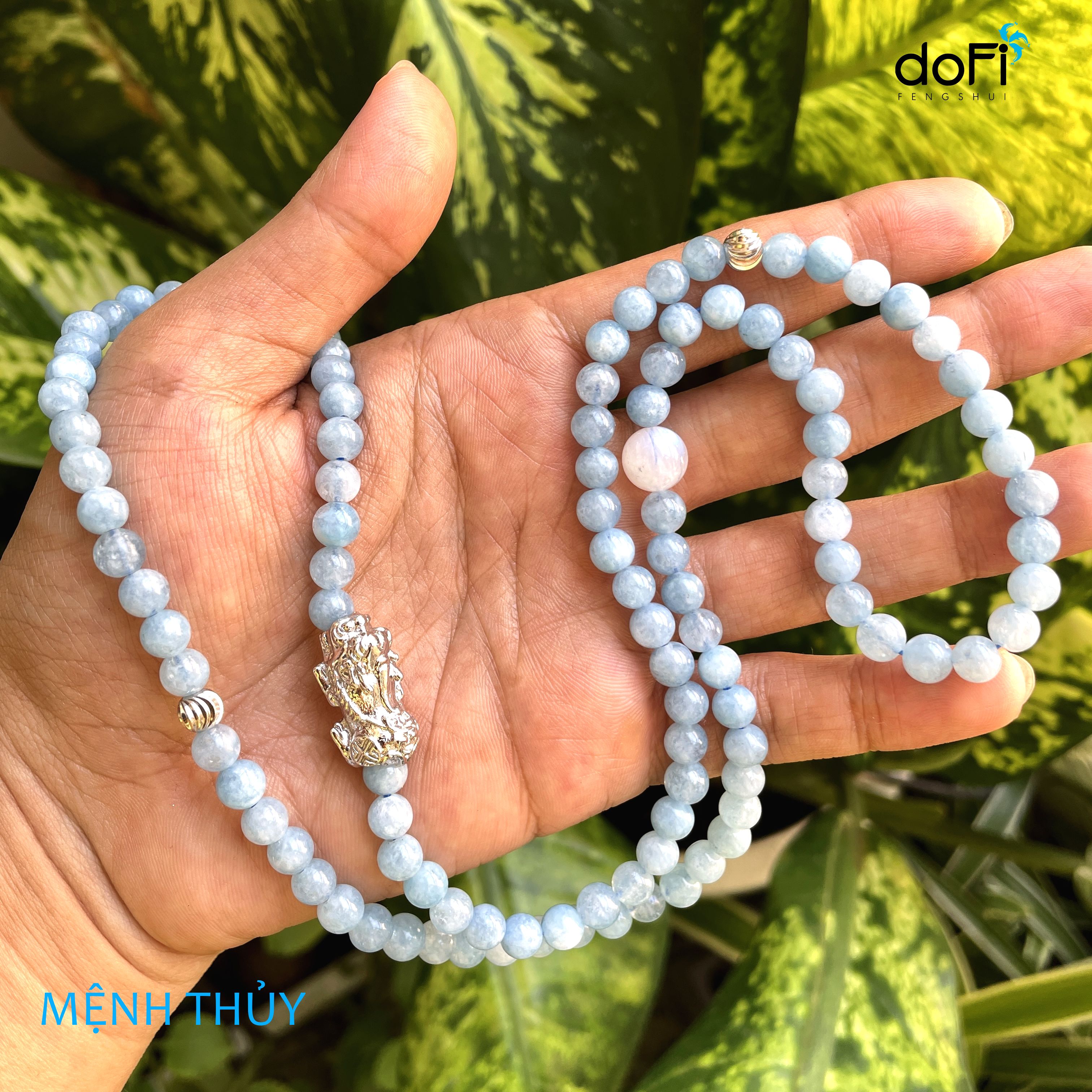 TRÀNG HẠT AQUAMARINE + ĐÁ MẶT TRĂNG PHỐI TỲ HƯU