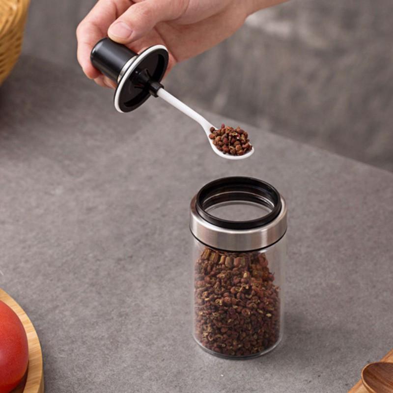 Lọ Đựng Gia Vị, Dầu Ăn, Nước Chấm Bằng Thủy Tinh Trong Suốt Kèm Muỗng Tiện Lợi - Miễn Phí Vận Chuyển