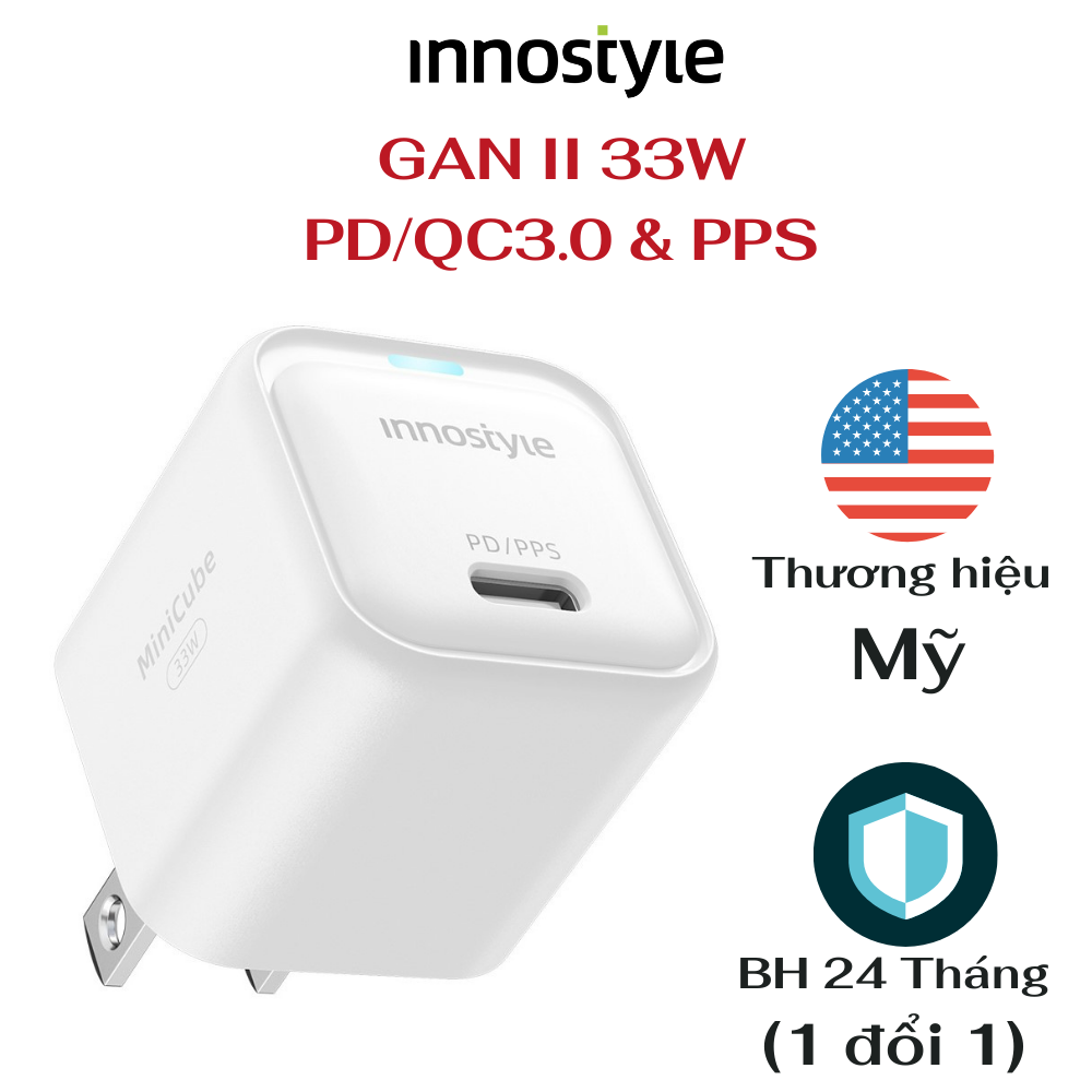 Củ Sạc Nhanh Siêu Nhỏ Gan II 33W PD/QC3.0 & PPS Cho iPhone, Macbook, Samsung & Tablet Innostyle MiniCube IC33PD - Hàng Chính Hãng