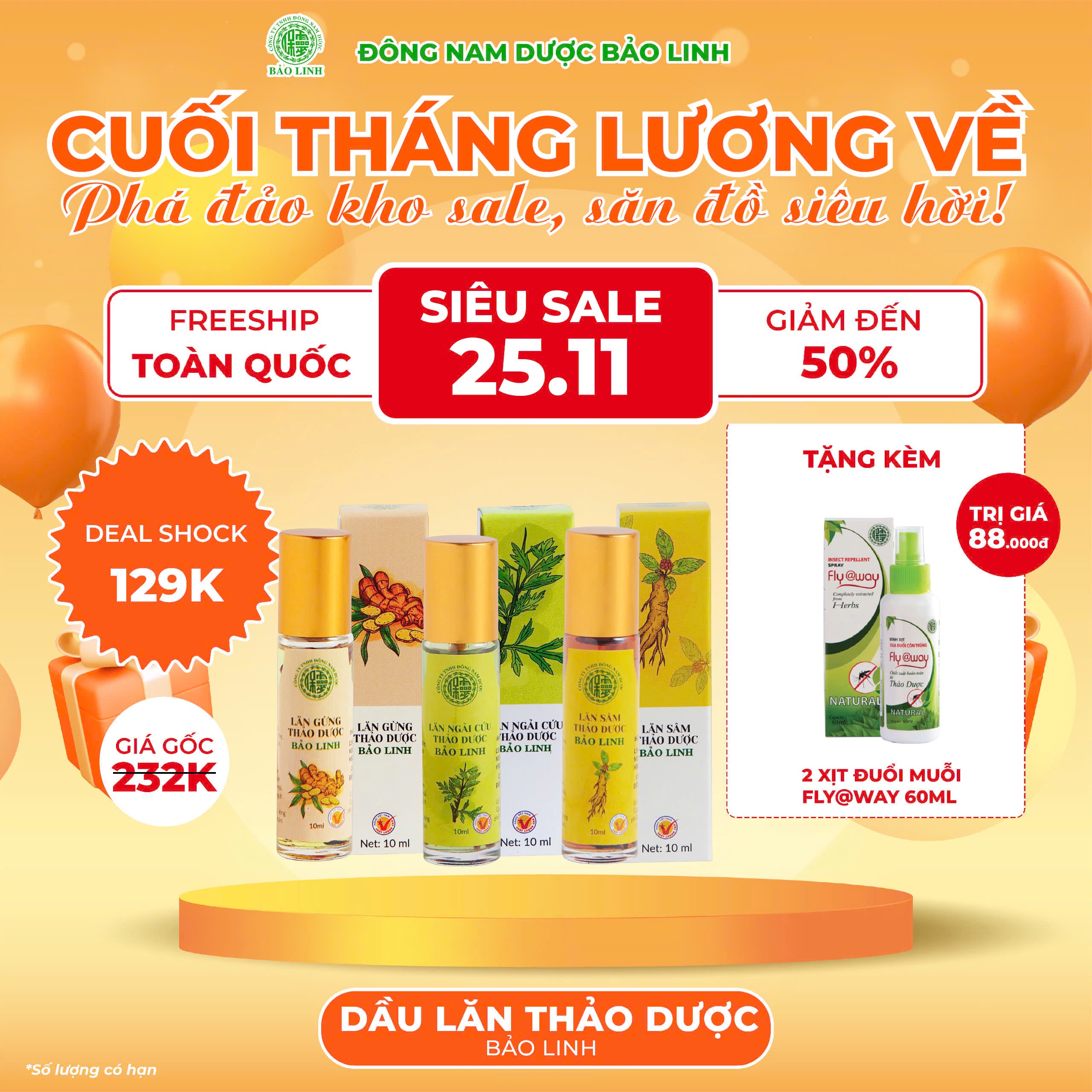 Dầu Lăn Gừng Thảo Dược Bảo Linh 10ml - Xoa bóp, giảm đau đầu, đau cơ, căng thẳng, mệt mỏi, đau cổ vai gáy, lưu thông khí huyết