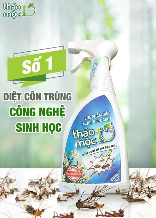 Chế phẩm sinh học diệt côn trùng Thảo mộc 10s (Chiết xuất từ hoa cúc, an toàn cho gia đình)